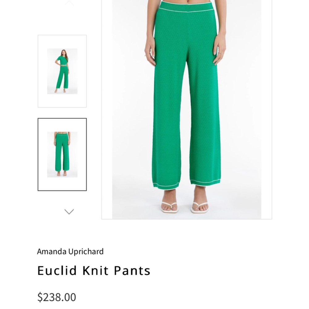 New Amanda Uprichard Pants, Green, Size S, $238 MSRP